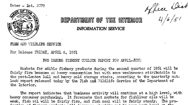 FWS Issues Fishery Outlook Report for April-June --April 6, 1951