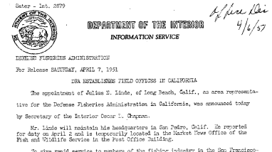 DFA Establishes Field Offices in California April 7, 1951