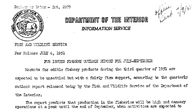 FWS Issues Fishery Outlook Report for July-September July 6, 1951