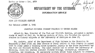 Peruvian Finishes Fishery Training in U.S. August 3, 1951