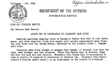 Limits Set on Importation of Migratory Game Birds September 10, 1951