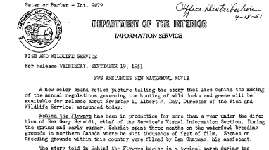 FWS Announces New Waterfowl Movie September 19, 1951