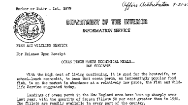 Ocean Perch Makes Economical Meals FWS Suggests September 21, 1591