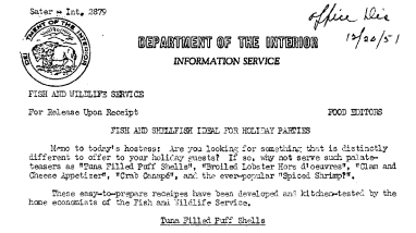 Fish and Shellfish Ideal for Holiday Parties December 20, 1951