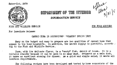 Canned Tuna Is Housewives' "Standby During Lent March 31, 1952 A