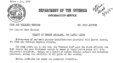 Plenty of Srimp Available for Lenten Menus March 31, 1952 B