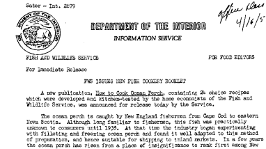 FWS Issues New Fish Cookery Booklet April 16, 1952