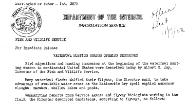 Waterfowl Hunting Season Opening Described November 7, 1952