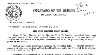 Dead Fish Situation Beign Studied November 14, 1952 B