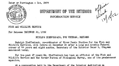 Rudolph Dieffenbach, FWS Veteran, Retires December 20, 1952