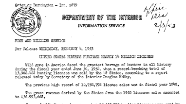 United States Hunters Purchase Nearly 14 Million Licenses February 4, 1953