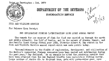 FWS Exploratory Fishing Investigations High Light Annual Report February 17, 1953