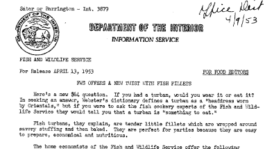 FWS Offers A New Twist With Fish Fillets April 13, 1953