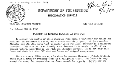Flounder Is National Favorite as Food Fish May 8, 1953 B