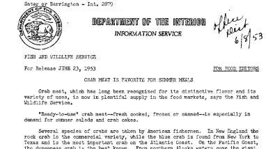 Crab Meat Is Favorite for Summer Meals June 23, 1953