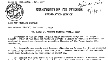 Dr. Logan J. Bennett Resigns Federal Post September 1, 1953 B