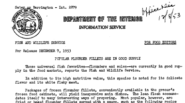 Popular Flounder Fillets Are in Good Supply December 7, 1953