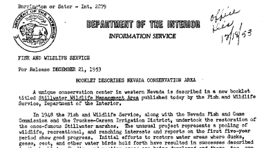 Booklet Describes Nevada Conservation Area December 21, 1953