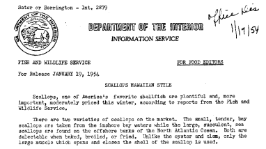Scallops Hawaiian Style January 19, 1954