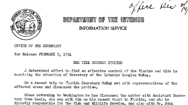 Red Tide Scourge Studied February 3, 1954 C