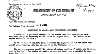 Ammendments to Alaska Game Regulations Announced May 24, 1954 A