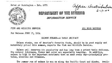 Salmon Steaks A Table Delicacy June 17, 1954