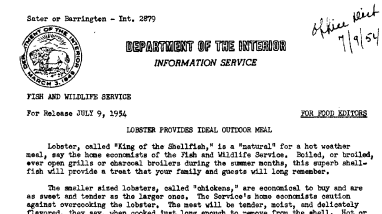 Lobster Provides Ideal Outdoor Meal July 9, 1954 B