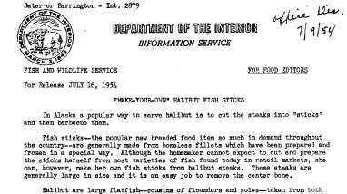 "make-Your-Own" Halibut Fish Sticks July 16, 1954