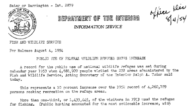 Public Use of Federal Wildlife Refuges Shows Increase August 4, 1954