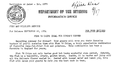 Fish 'n Ships Ideal for Company Dinner September 22, 1954