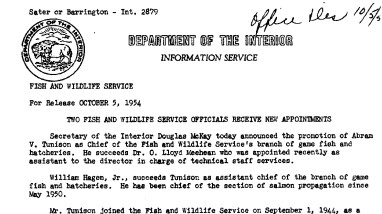 Two Fish and Wildlife Service Officials Recieve New Appointments October 5, 1954