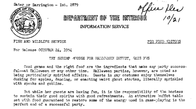 Try Shrimp Mousse for Halloween Buffet, Says FWS October 24, 1954