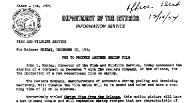FWS to Produce Another Shrimp Film December 10, 1954