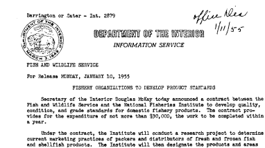 Fishery Organizations to Develop Product Standards January 10, 1955 A