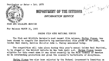 Shrimp Film Wins National Honors March 30, 1955 A