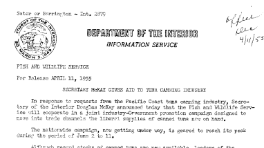 Secretary Mckay Gives Aid to Tuna Canning Industry April 11, 1955