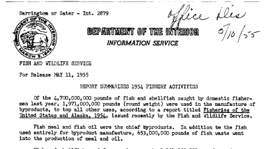 Report Summarizes 1954 Fishery Activities May 11, 1955