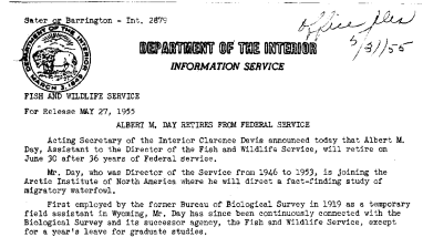 Albert M. Day Retires From Federal Service May 27, 1955