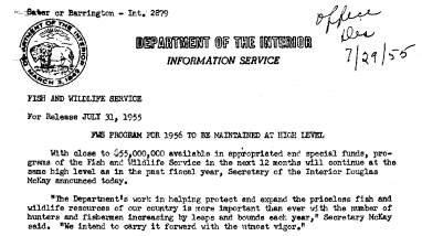FWS Program for 1956 to Be Maintained at High Level July 31, 1955