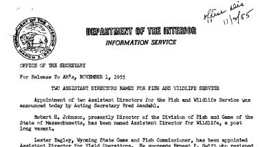Two Assistant Directors Named for Fish and Wildlife Service November 1, 1955 A