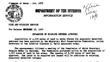 Expansion of Wildlife Refuges Approved December 10, 1955