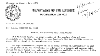 Federal Aid Programs Help Restoration December 16, 1955