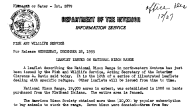Leaflet Issued on National Bison Range December 28, 1955