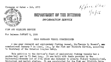 Gear Research Vessel Commissioned January 9, 1956