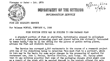 Fish Portion Study May Be Prelude to New Package Plan February 6, 1956