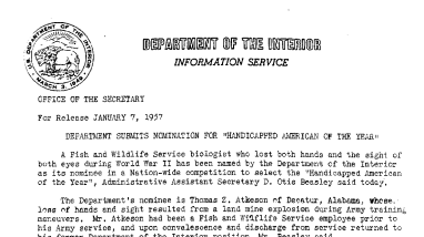 Department Submits Nomination for "Handicapped American of the Year" January 7, 1957 A