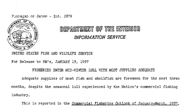Fisheries Enter Mid-Winter Lull With Most Supplies Adequate January 15, 1957 B