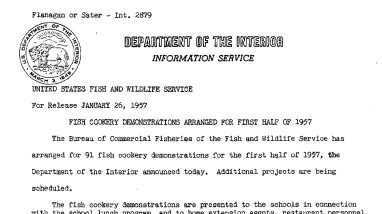 Fish Cookery Demonstrations Arranged for Firt Half of 1957 January 26, 1957 A