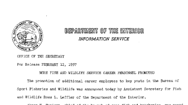 More Fish and Wildlife Service Career Personnel Promoted February 12, 1957 C