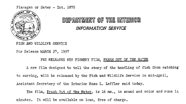 FWS Releases New Fishery Film, Fresh Out of the Water March 27, 1957